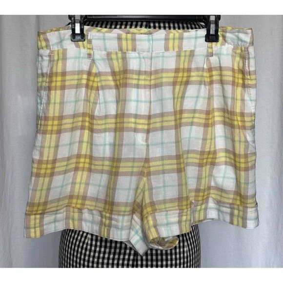 Rag & Bone Casual Shorts White & Yellow Plaid 100% Cotton Size 14 - Picture 1 of 7